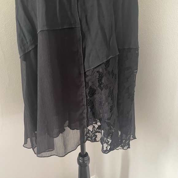 VTG PRETTY ANGEL Sz M Black Lace Trim Side Slits Tunic Top Whimsigoth Patchwork - Picture 5 of 12